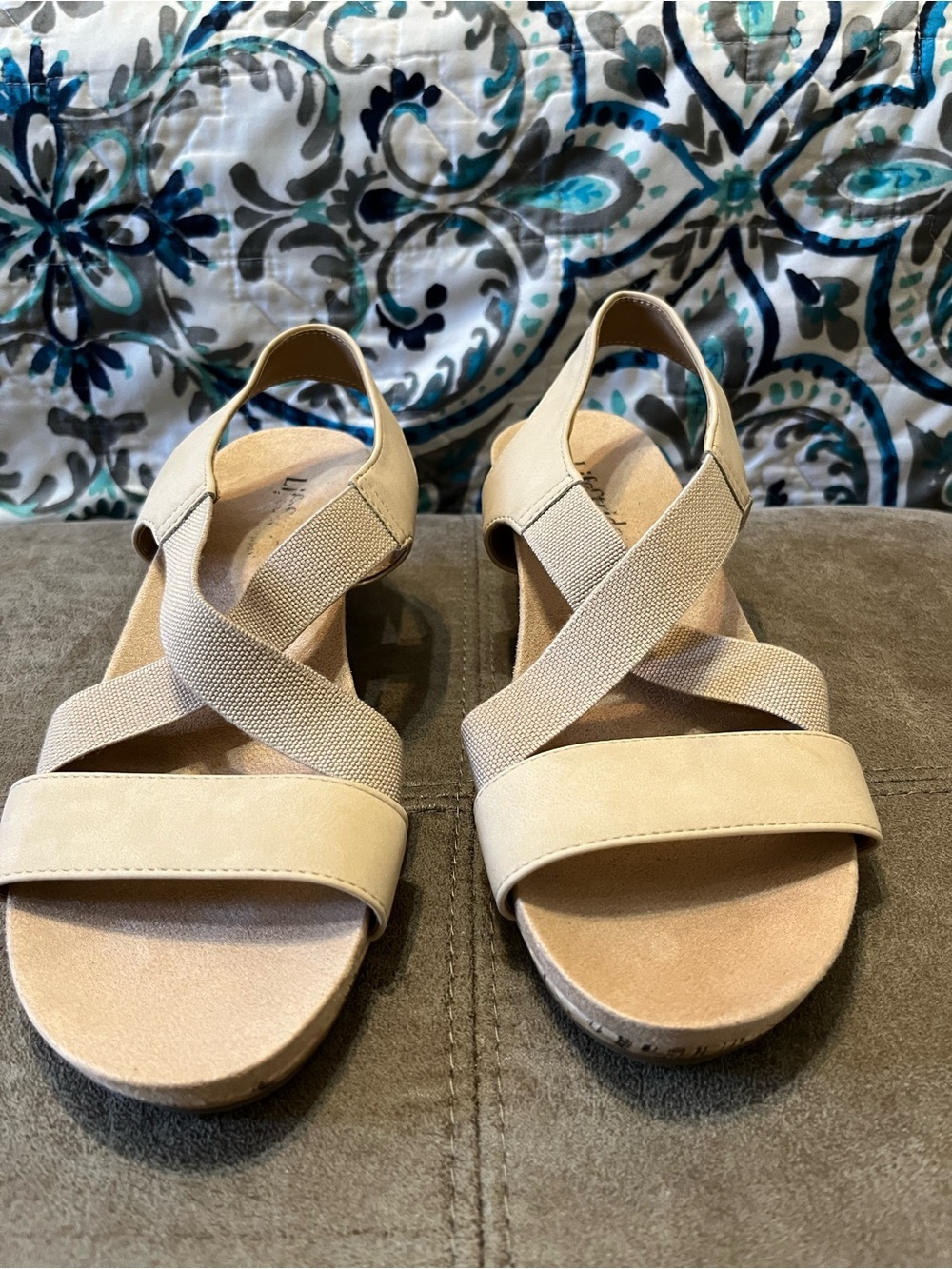 Life Stride Tan Crisscross Wedge Sandals